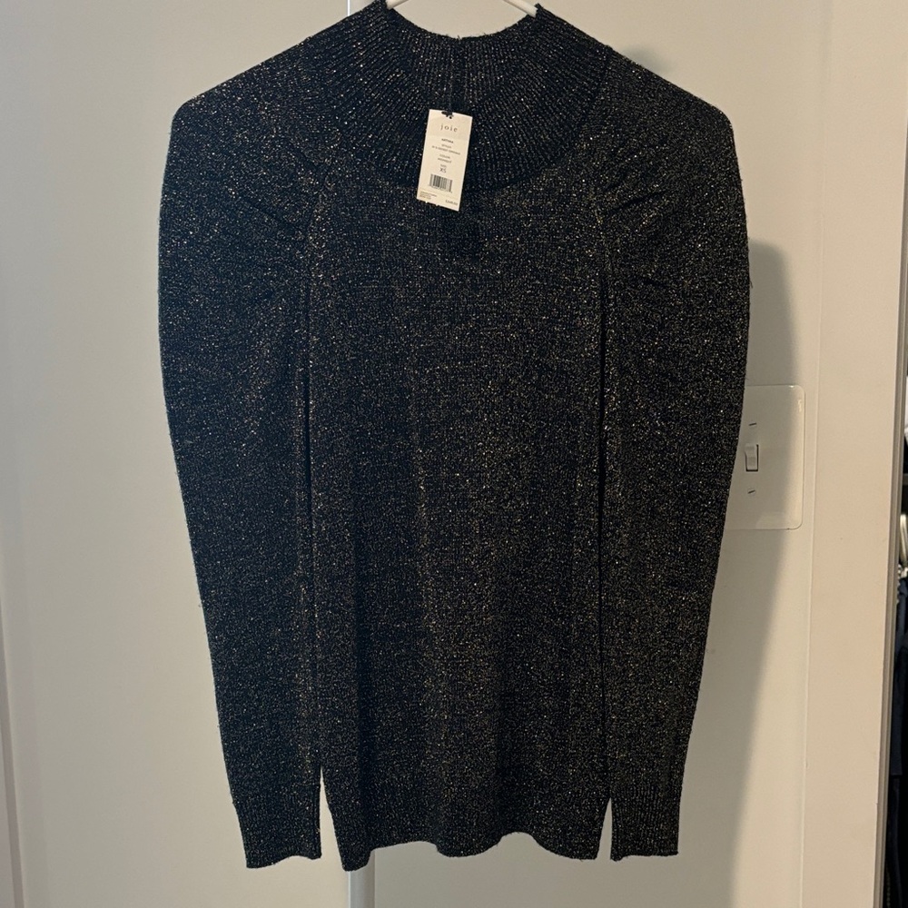 Joie Black Metallic Women's Mockneck Light Sweater